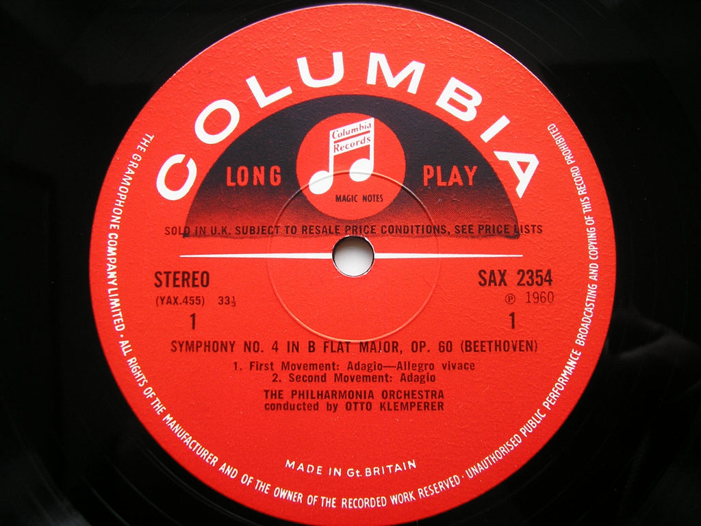 SAX 2354  BEETHOVEN: SYMPHONY No. 4 / OVERTURE Consecration of the House    OTTO KLEMPERER / PHILHARMONIA