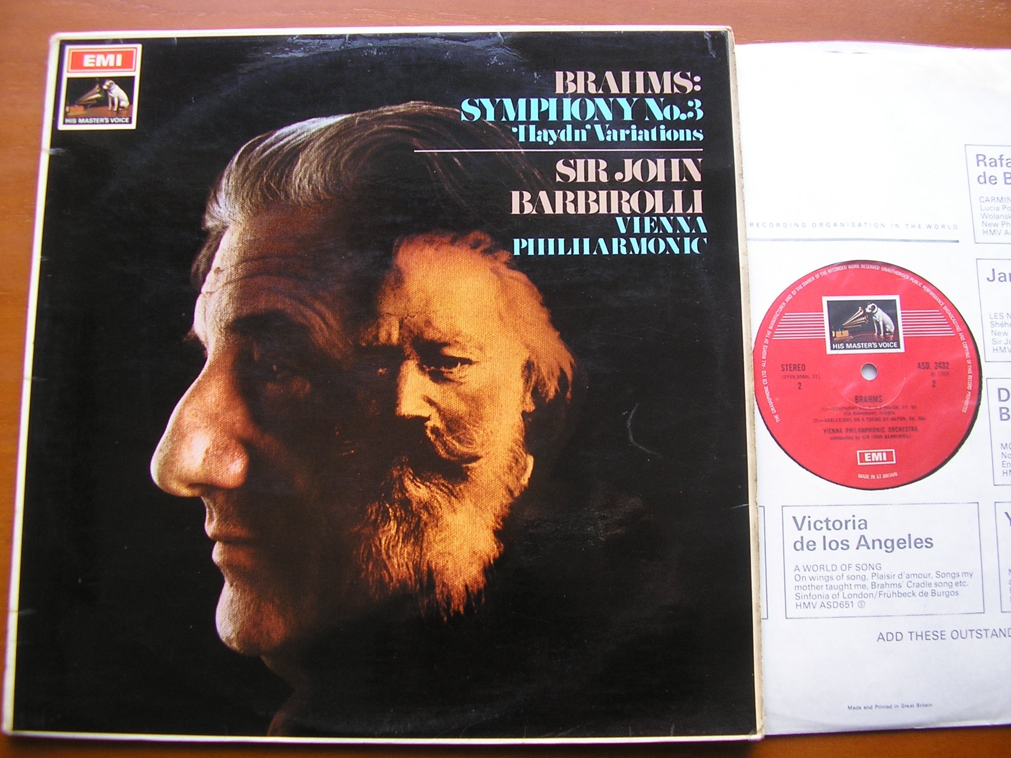 BRAHMS: SYMPHONY No. 3 / HAYDN VARIATIONS    BARBIROLLI / VIENNA PHILHARMONIC   ASD 2432