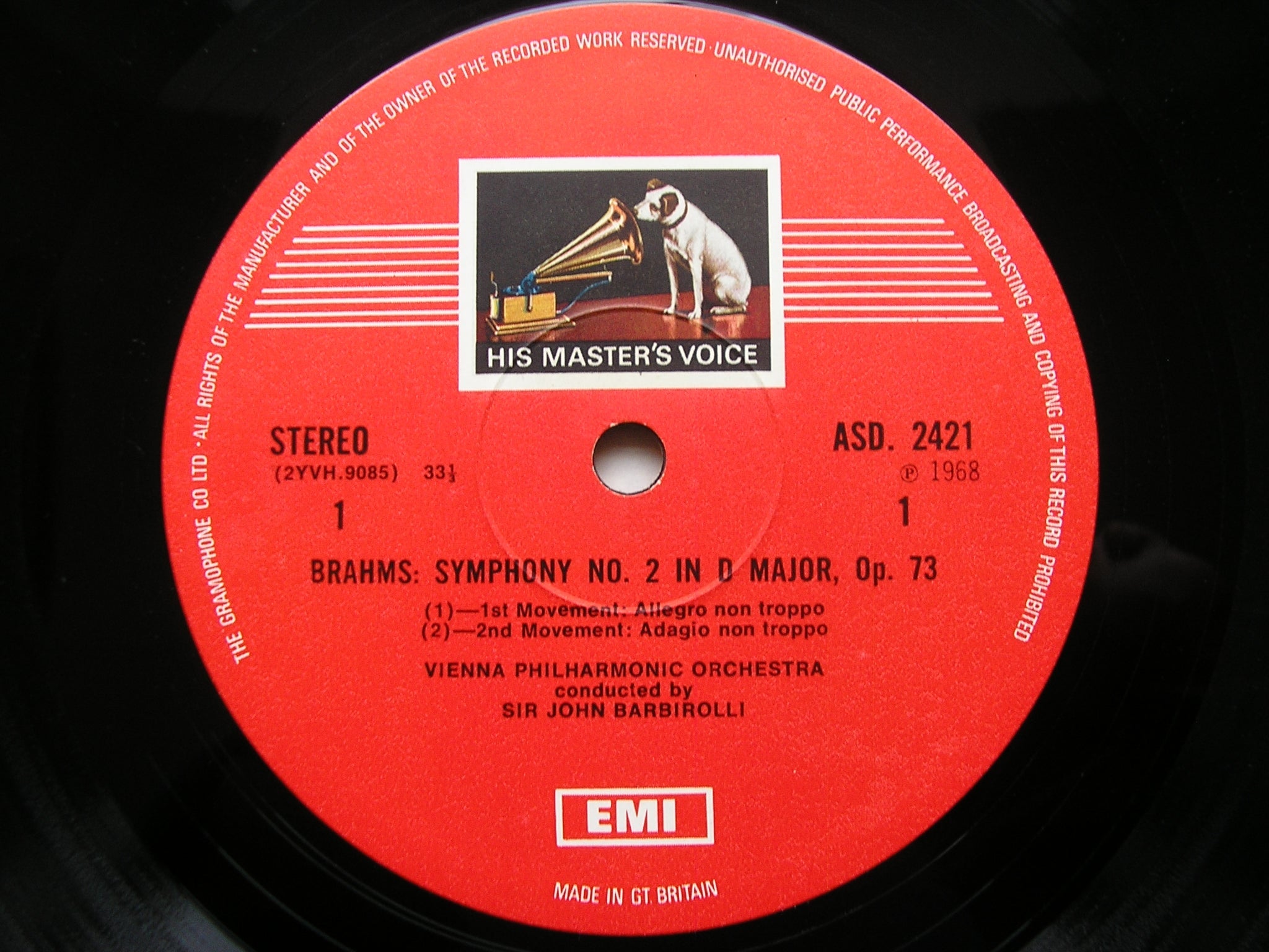 BRAHMS: SYMPHONY No. 2 / TRAGIC OVERTURE    KLEMPERER / PHILHARMONIA    ASD 2421