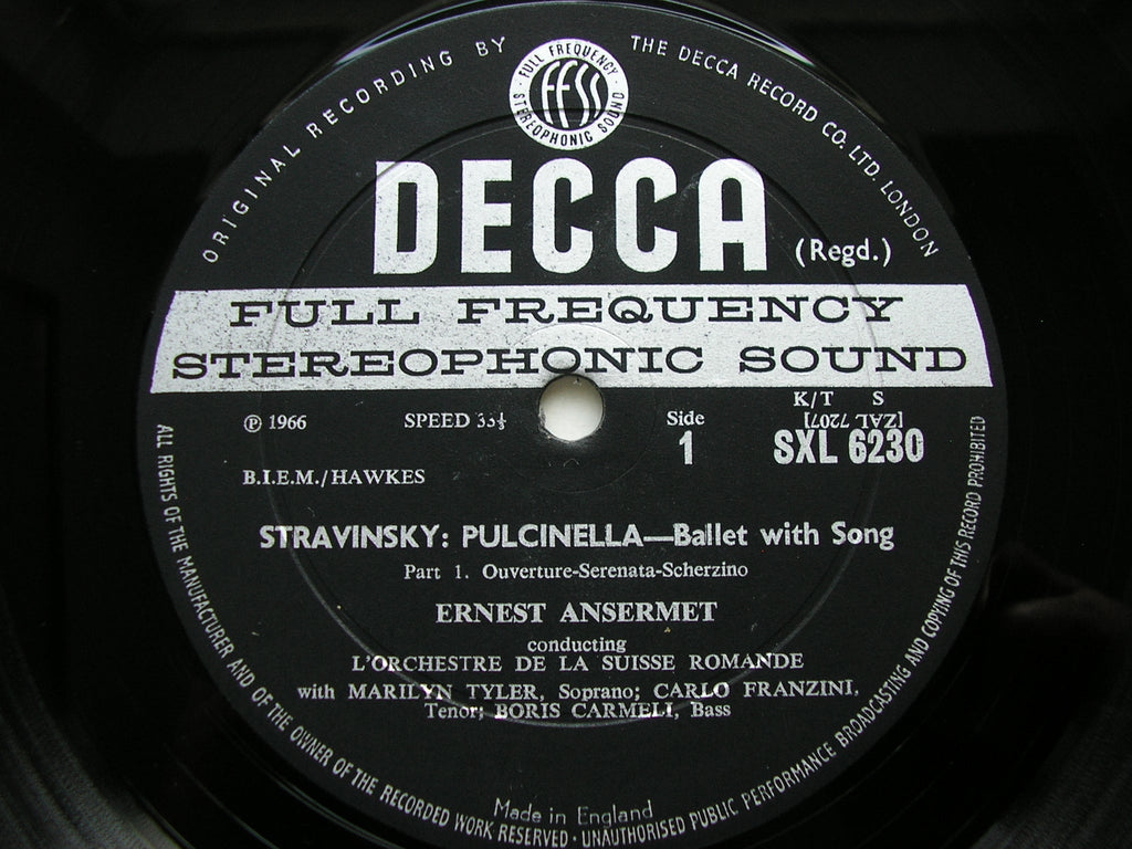 SXL 6230 STRAVINSKY: PULCINELLA SOLOISTS / SUISSE ROMANDE / ANSERMET