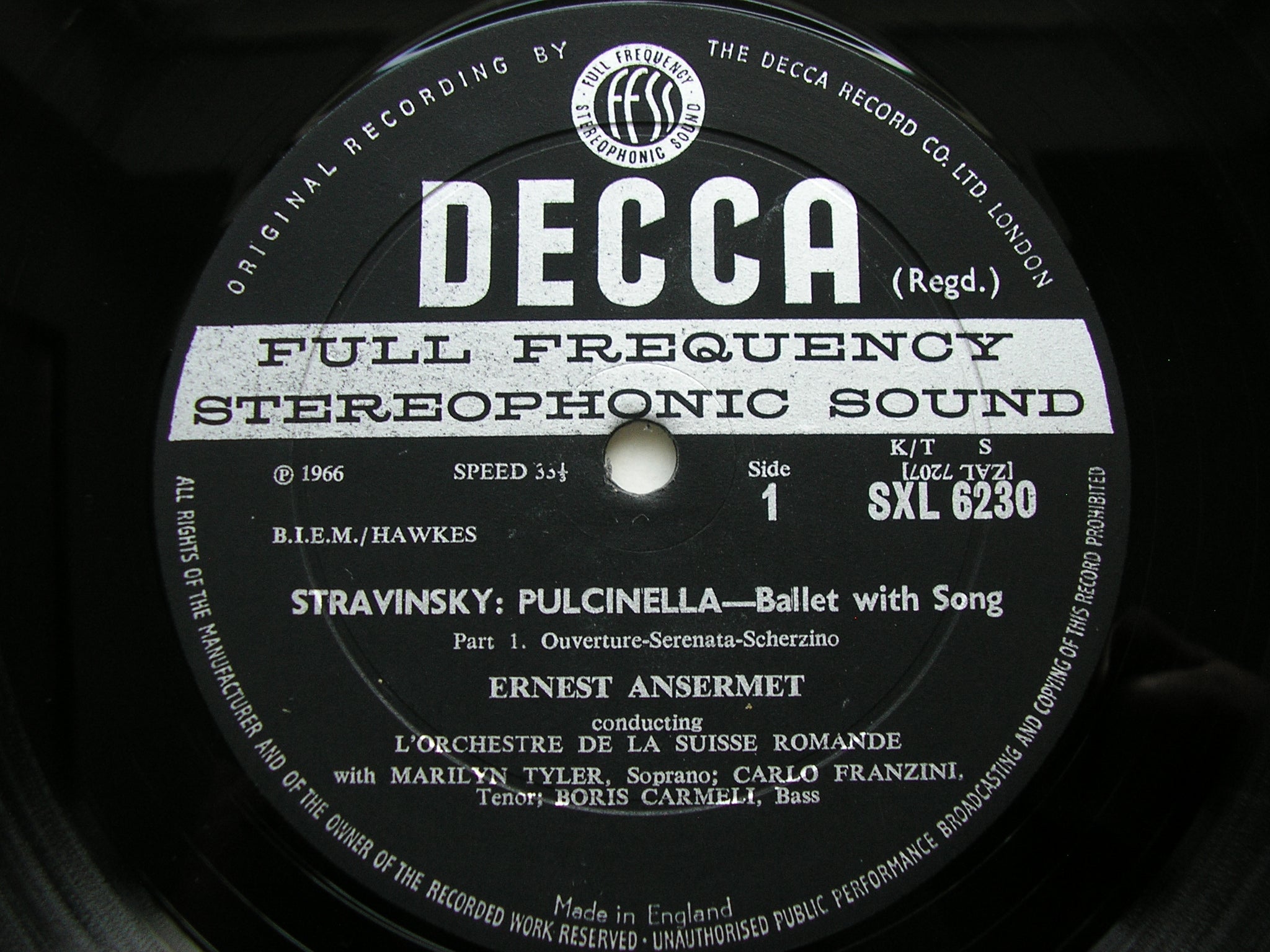 SXL 6230 STRAVINSKY: PULCINELLA SOLOISTS / SUISSE ROMANDE / ANSERMET