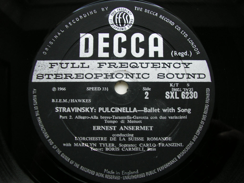 SXL 6230 STRAVINSKY: PULCINELLA SOLOISTS / SUISSE ROMANDE / ANSERMET