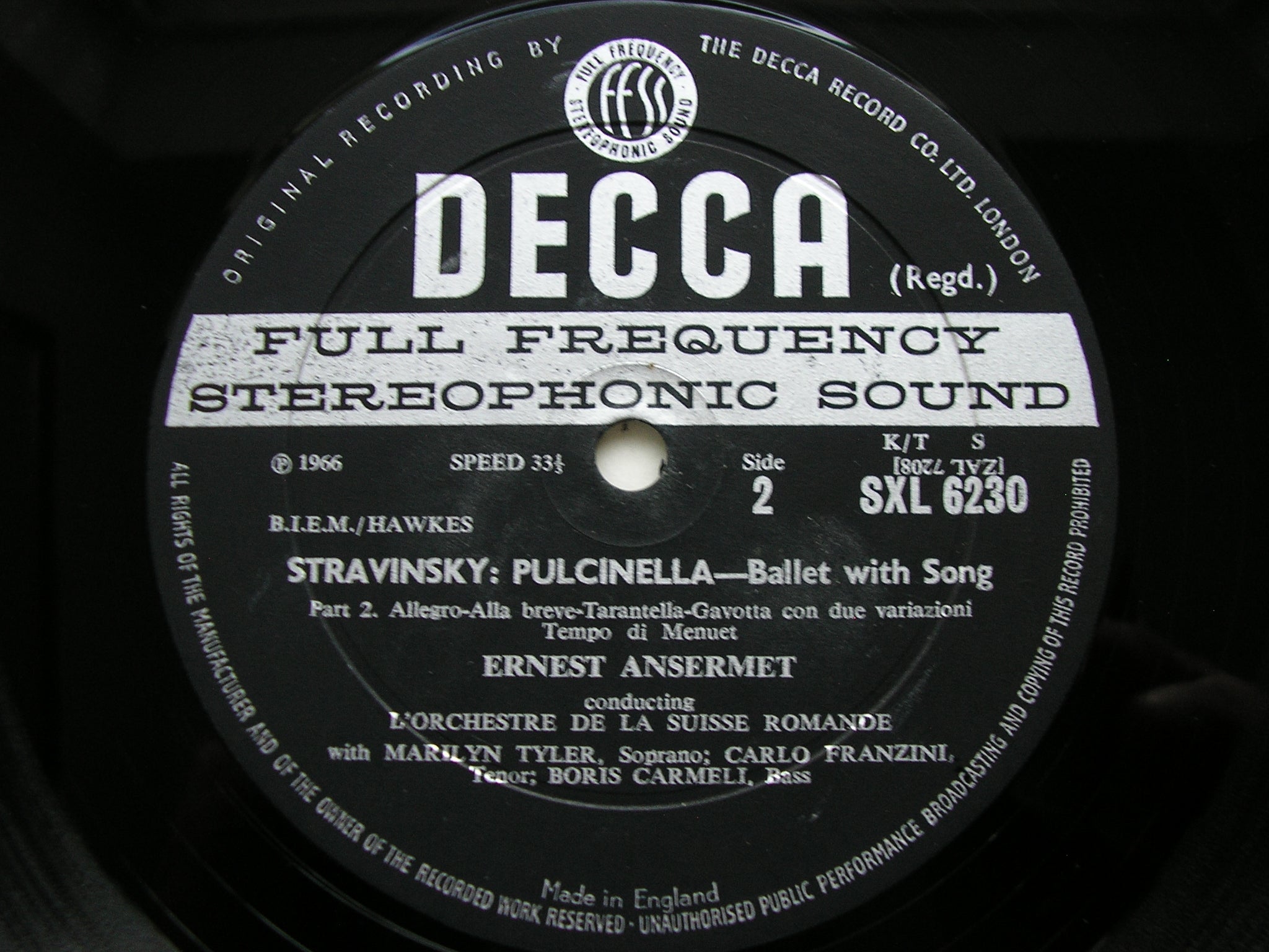 SXL 6230 STRAVINSKY: PULCINELLA SOLOISTS / SUISSE ROMANDE / ANSERMET