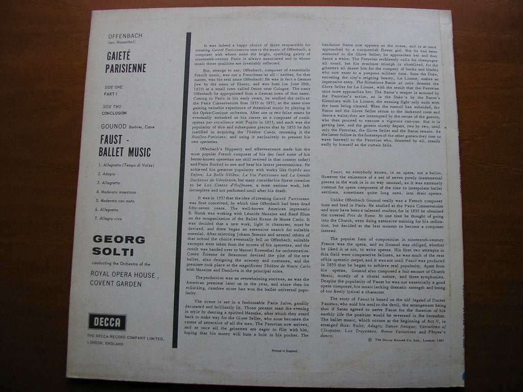 SXL 2280 OFFENBACH: GAITE PARISIENNE / GOUNOD: FAUST Ballet Music SOLTI / OROHCG