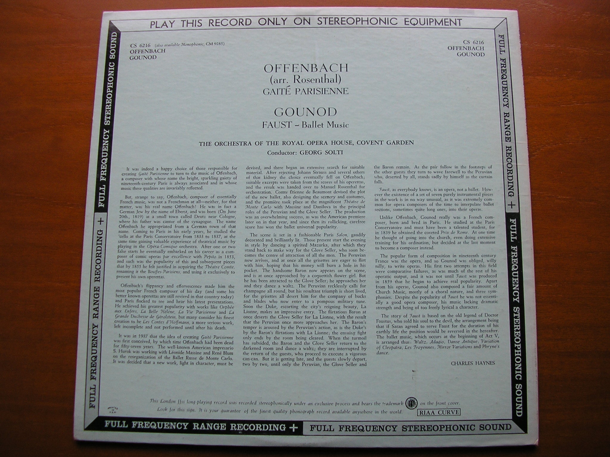 OFFENBACH: GAITE PARISIENNE / GOUNOD: FAUST Ballet Music    SOLTI / OROHCG       CS 6216