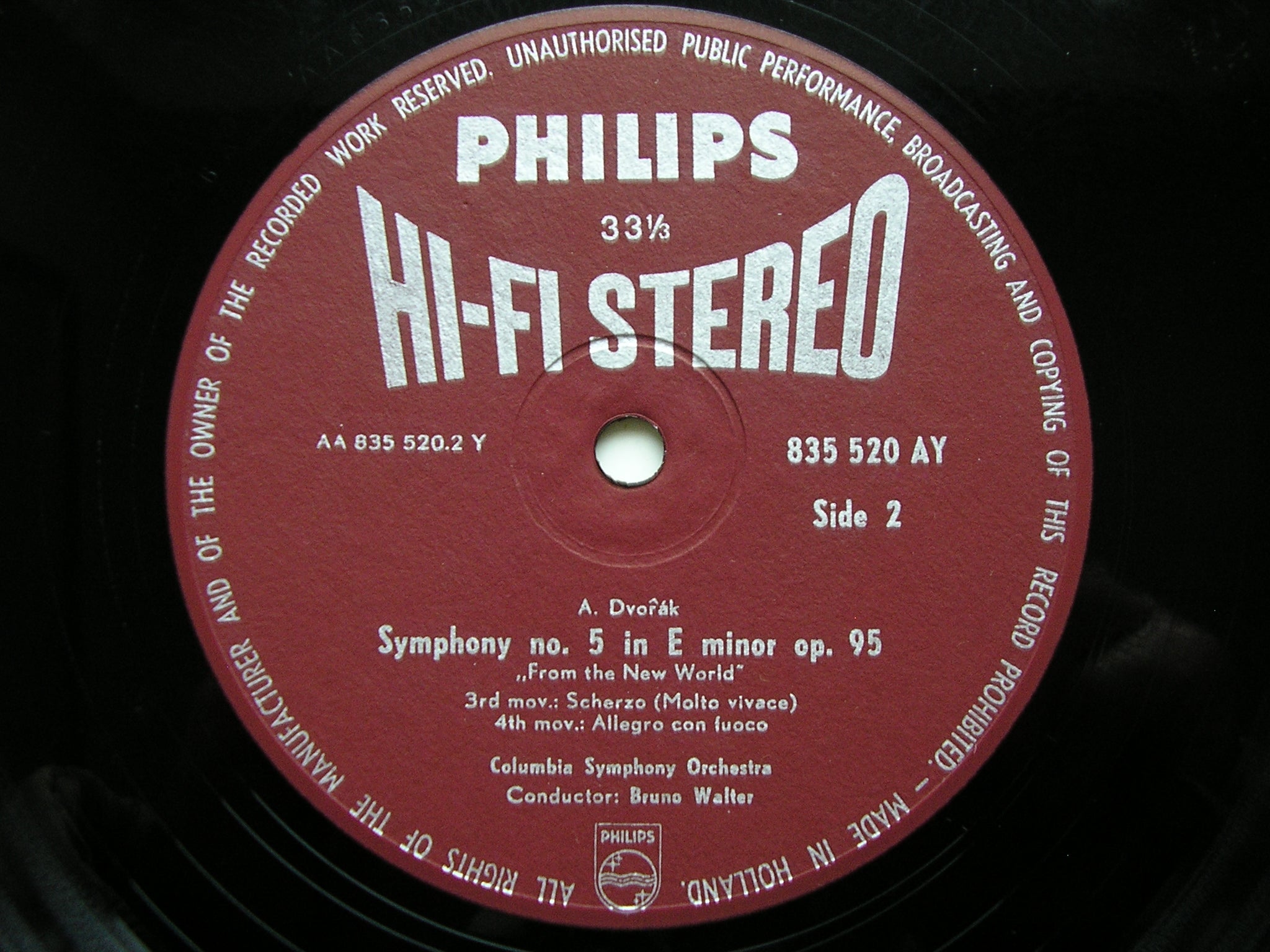 DVORAK: SYMPHONY No. 9 'New World'   BRUNO WALTER / COLUMBIA SYMPHONY   835 520 AY