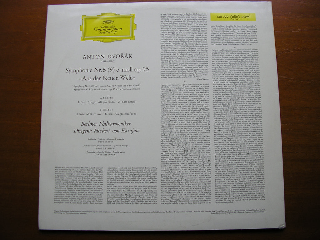 DVORAK: SYMPHONY No. 9 'New World'   KARAJAN / BERLIN PHILHARMONIC   138 922