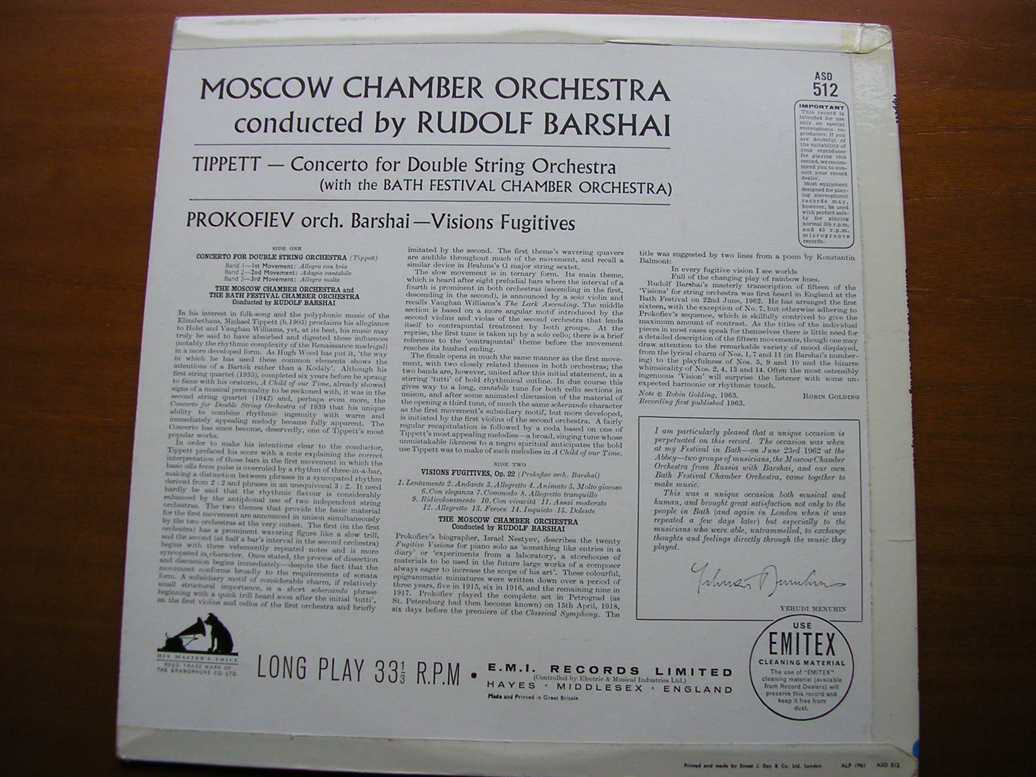 TIPPETT: CONCERTO FOR DOUBLE STRING ORCHESTRA / PROKOFIEV: VISIONS FUGITIVES     BARSHAI / MCO / BFO      ASD  512