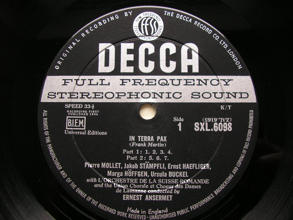 SXL 6098 MARTIN: IN TERRA PAX SOLOISTS / SUISSE ROMANDE / ANSERMET