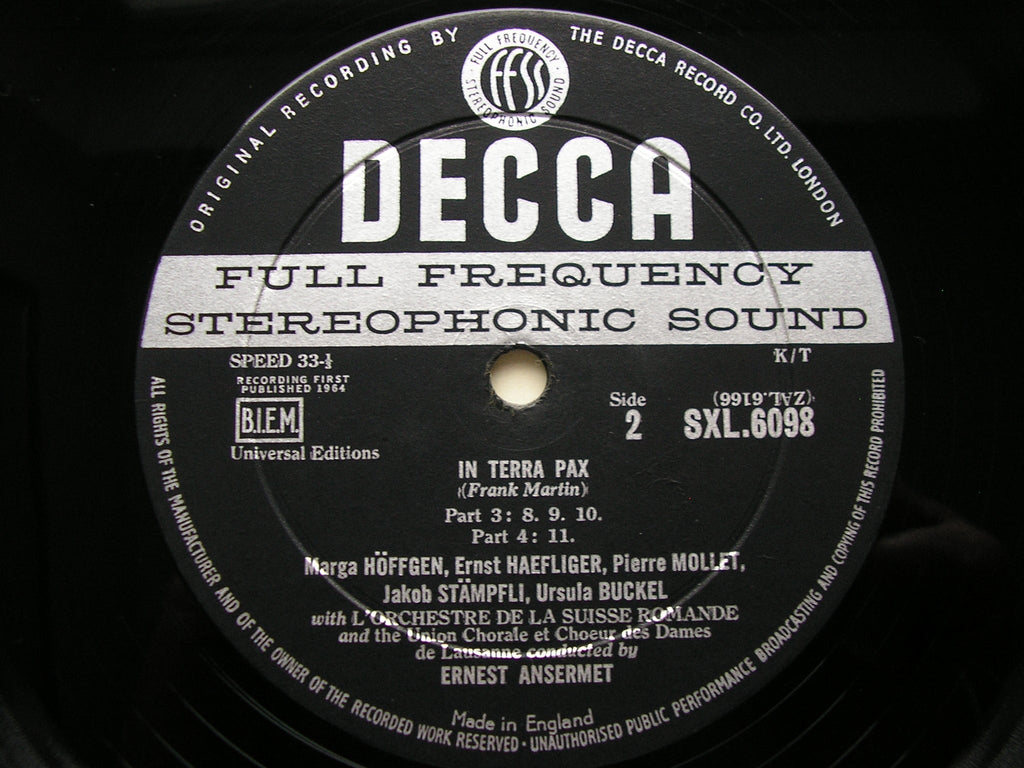 SXL 6098 MARTIN: IN TERRA PAX SOLOISTS / SUISSE ROMANDE / ANSERMET