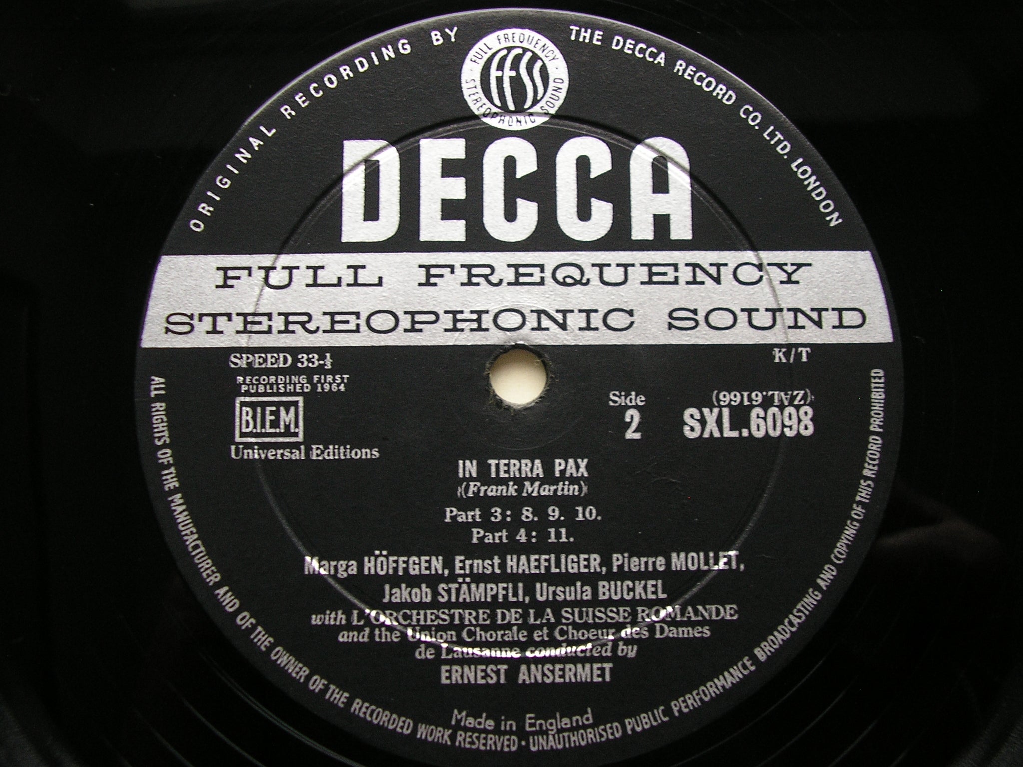 SXL 6098 MARTIN: IN TERRA PAX SOLOISTS / SUISSE ROMANDE / ANSERMET