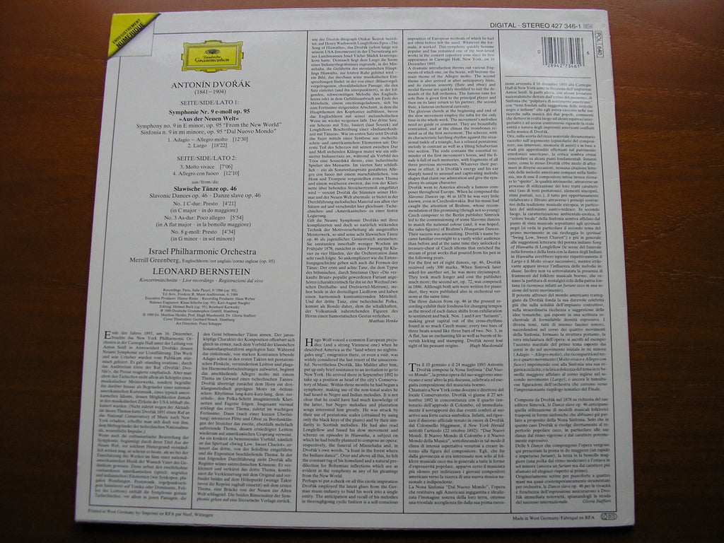 DVORAK: SYMPHONY No. 9 / SLAVONIC DANCES   BERNSTEIN / ISRAEL PHILHARMONIC   427 346