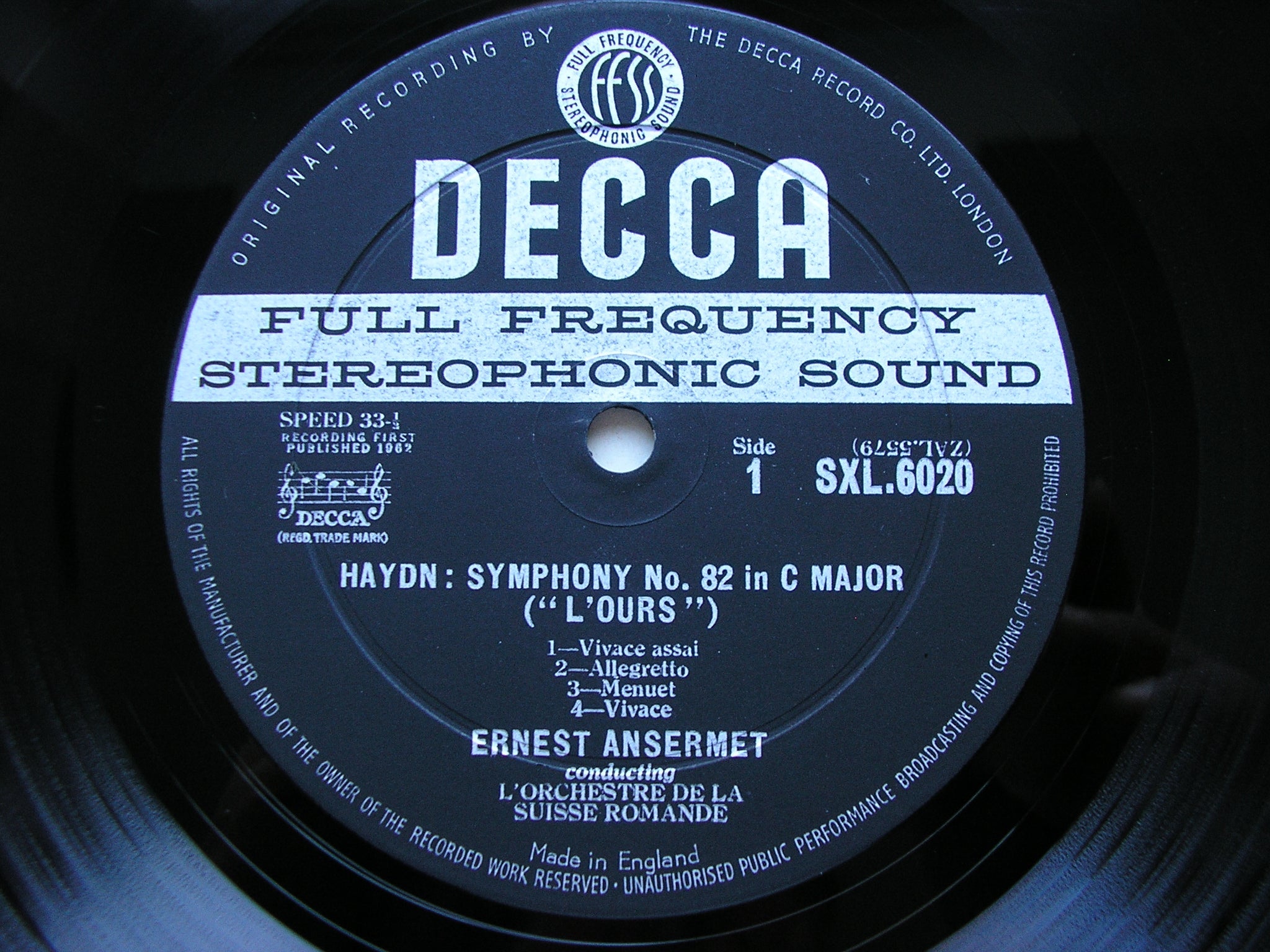 SXL 6020 HAYDN: SYMPHONIES Nos. 82 & 86 ANSERMET / SUISSE ROMANDE