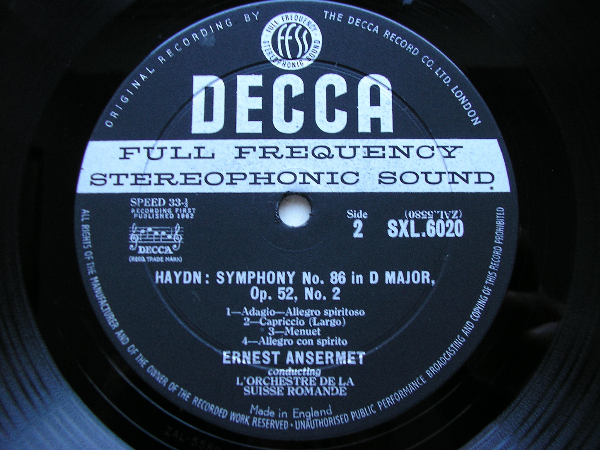 SXL 6020 HAYDN: SYMPHONIES Nos. 82 & 86 ANSERMET / SUISSE ROMANDE