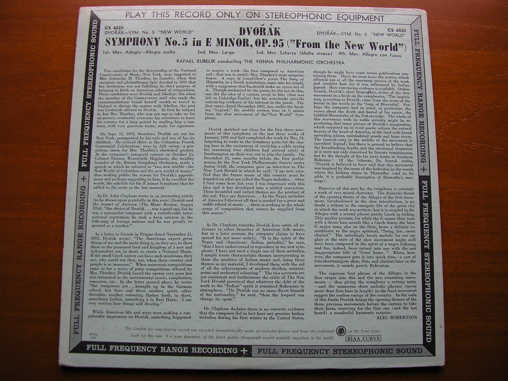 DVORAK: SYMPHONY No. 9   KUBELIK / VIENNA PHILHARMONIC   CS 6020