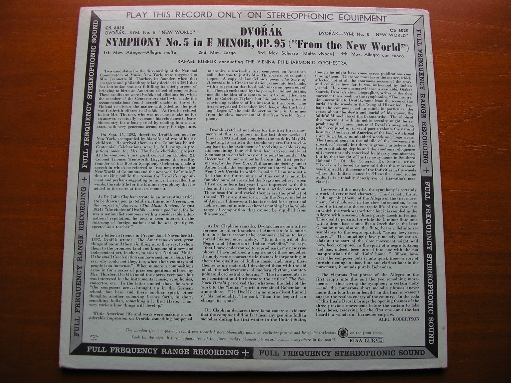 DVORAK: SYMPHONY No. 9   KUBELIK / VIENNA PHILHARMONIC   CS 6020