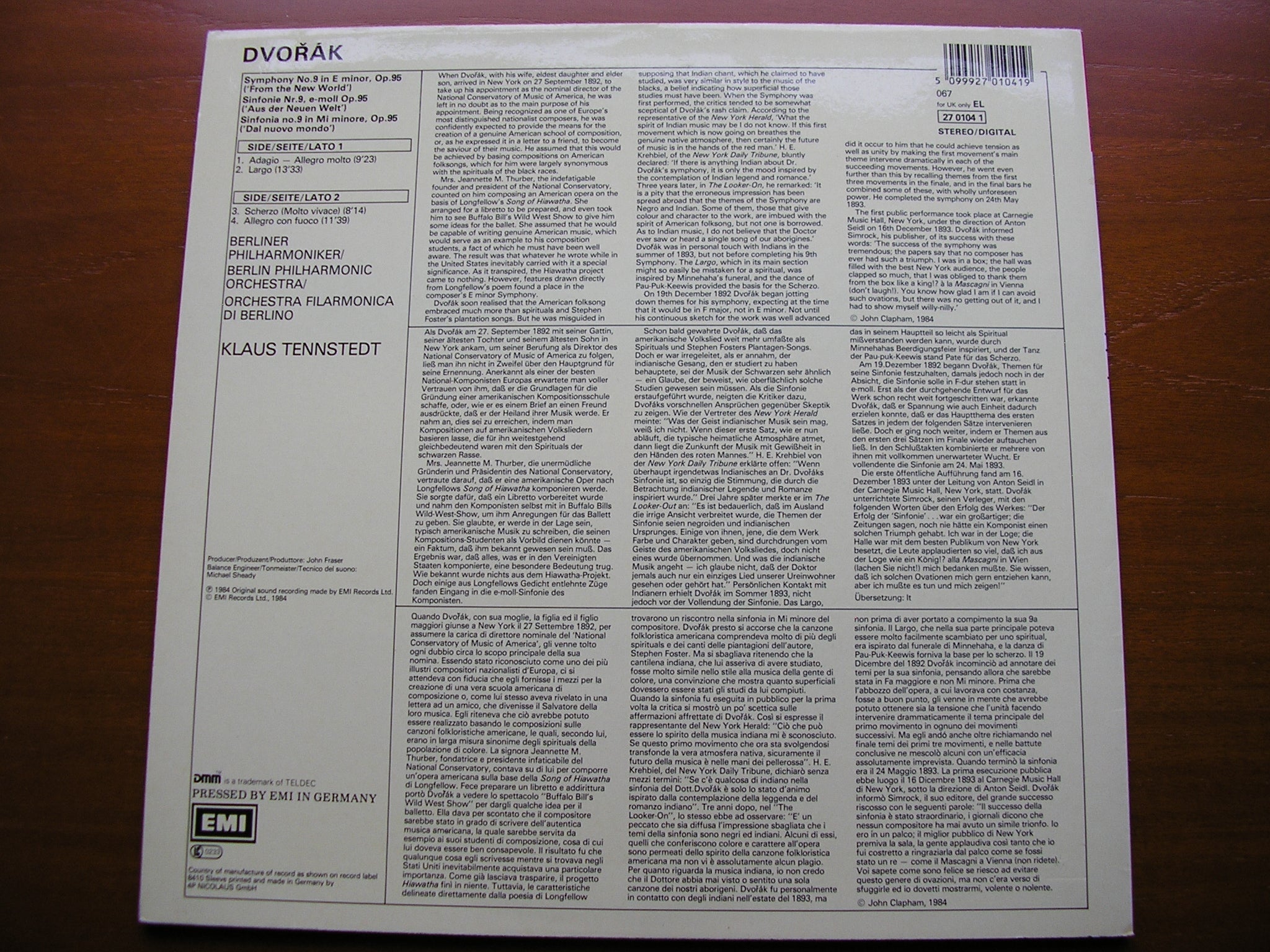 DVORAK: SYMPHONY No. 9   TENNSTEDT / BERLIN PHILHARMONIC   270104