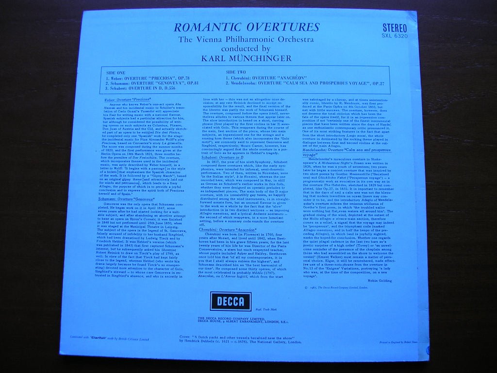 SXL 6320 ROMANTIC OVERTURES: WEBER / SCHUMANN / SCHUBERT / CHERUBINI / MENDELSSOHN MUNCHINGER / VIENNA PHILHARMONIC