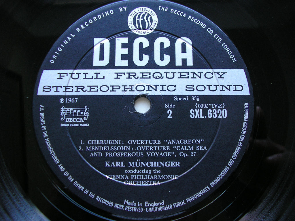 SXL 6320 ROMANTIC OVERTURES: WEBER / SCHUMANN / SCHUBERT / CHERUBINI / MENDELSSOHN MUNCHINGER / VIENNA PHILHARMONIC