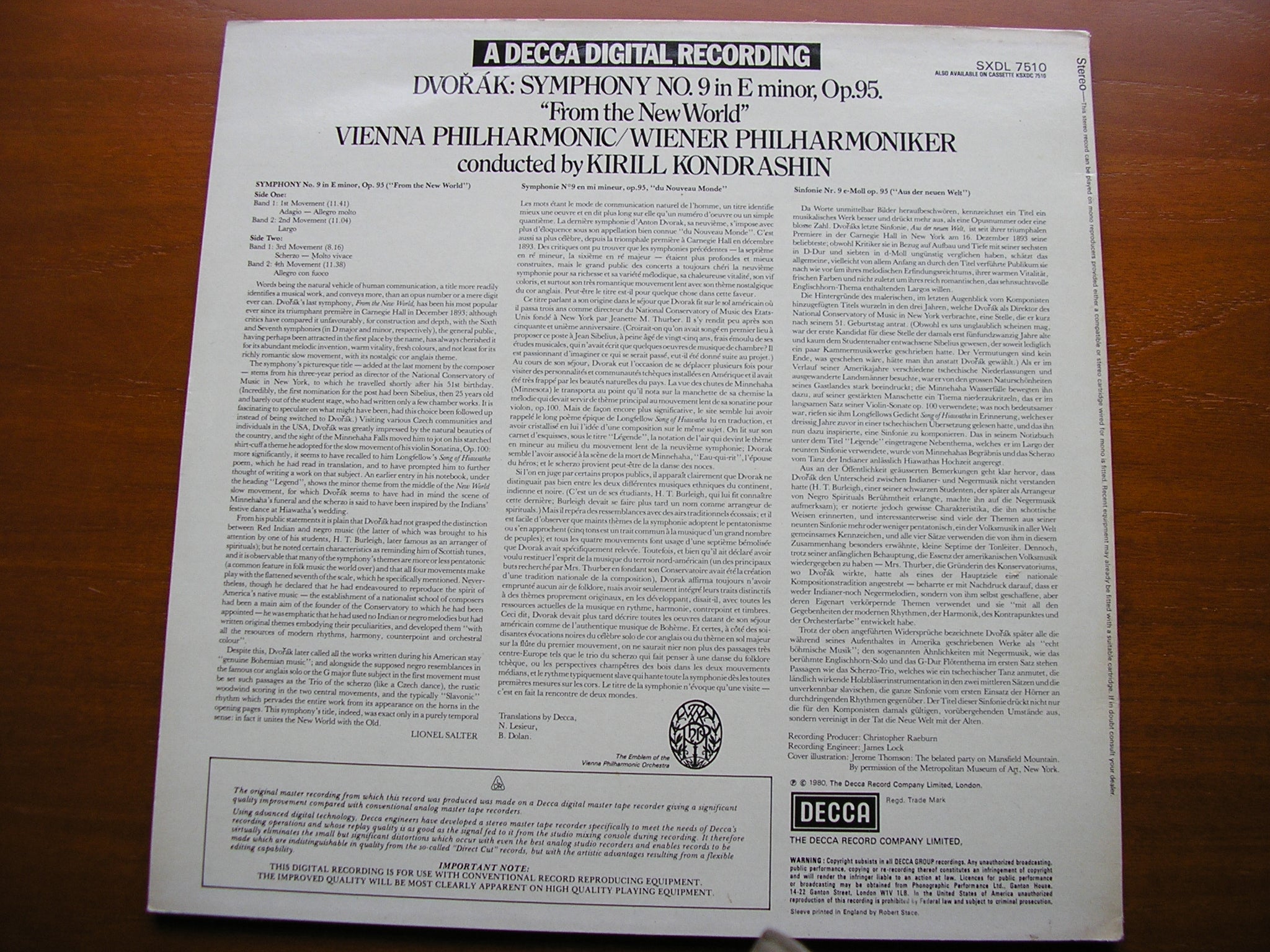 DVORAK: SYMPHONY No. 9   KONDRASHIN / VIENNA PHILHARMONIC   SXDL 7510
