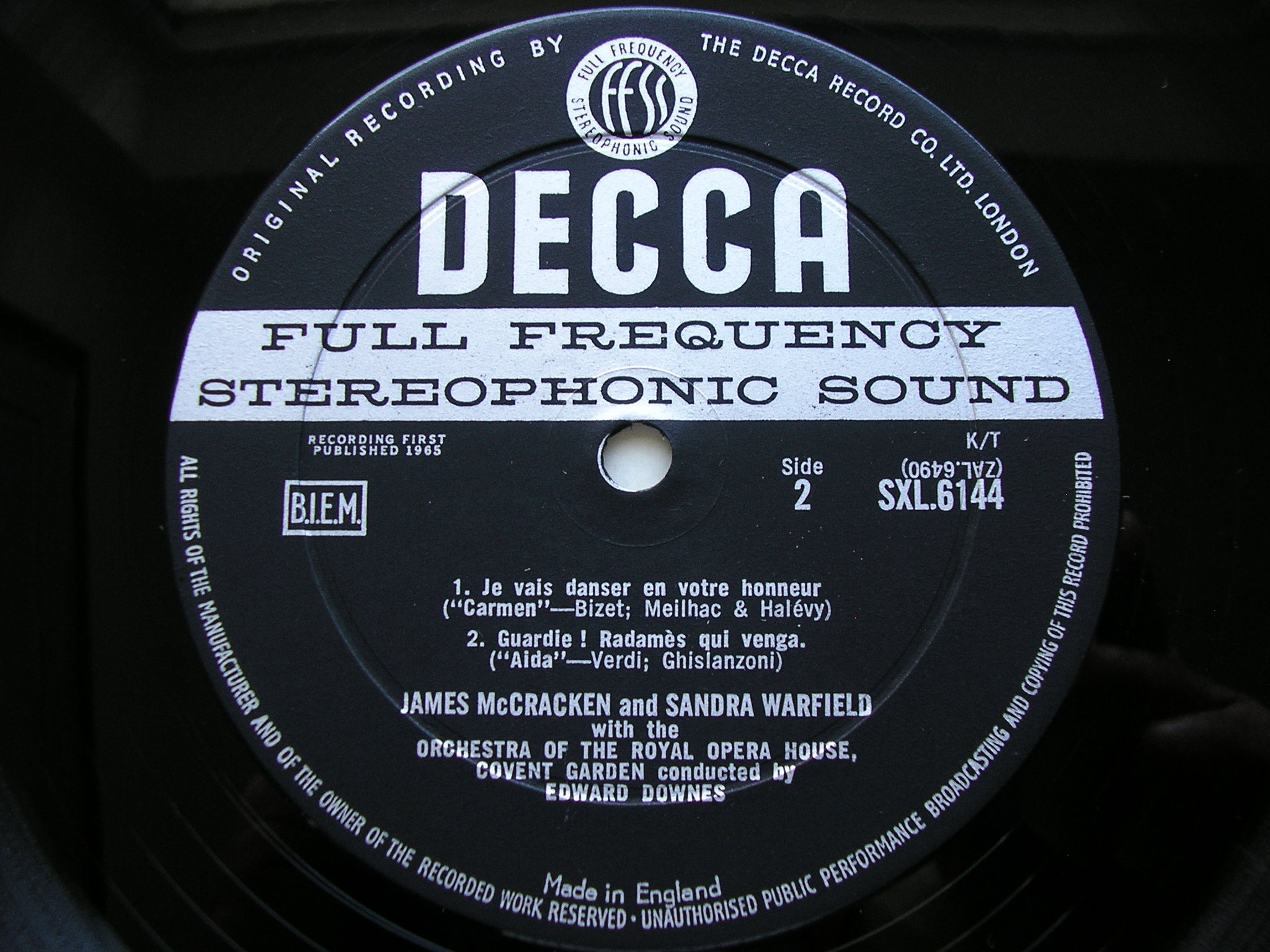 SXL 6144 DUETS OF LOVE & PASSION: BIZET / VERDI / SAINT - SAENS JAMES McCRACKEN / SANDRA WARFIELD / OROHCG / DOWNES