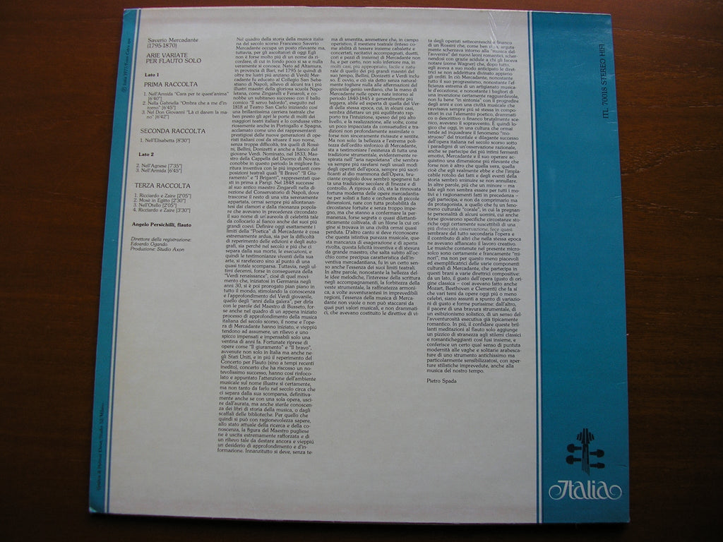 MERCADANTE: VARIATIONS FOR SOLO FLUTE   ANGELO PERSICHILLI      ITL  70018