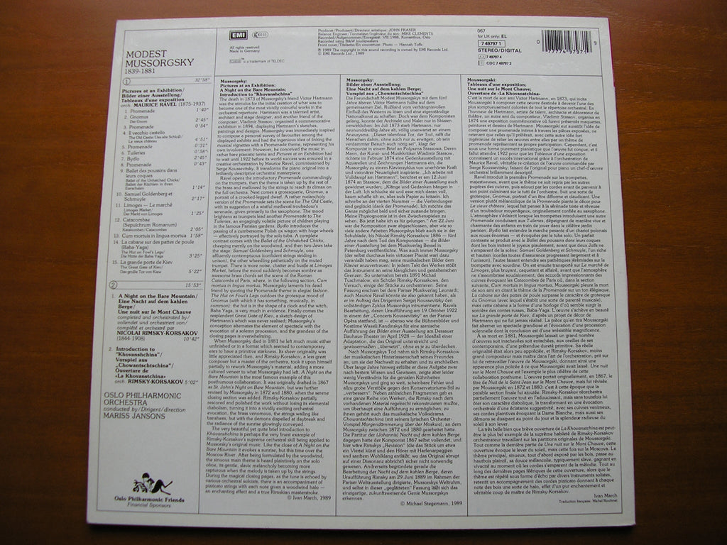 MUSSORGSKY: PICTURES AT AN EXHIBITION / NIGHT ON BARE MOUNTAIN    JANSONS / OSLO PHILHARMONIC     7 49747