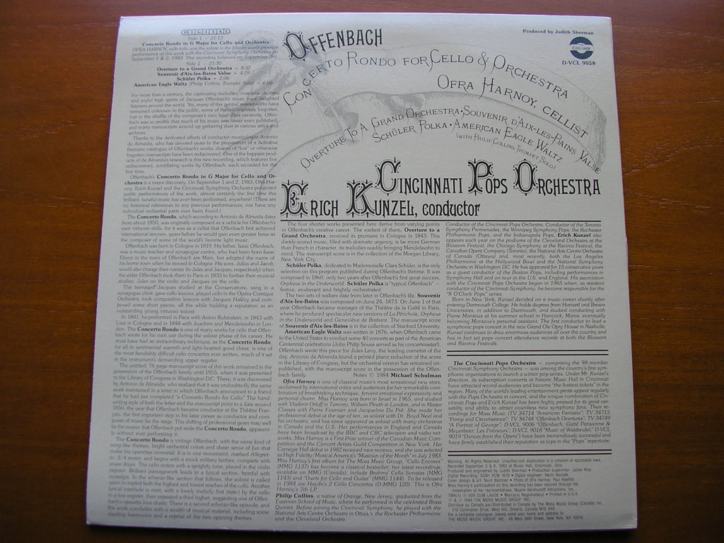 OFFENBACH: CONCERTO RONDO for CELLO & ORCHESTRA / OVERTURE   HARNOY / CINCINNATI POPS / KUNZEL   D-VCL 9058
