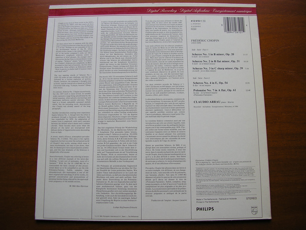 CHOPIN: FOUR SCHERZI / POLONAISE No. 7    CLAUDIO ARRAU   412 610