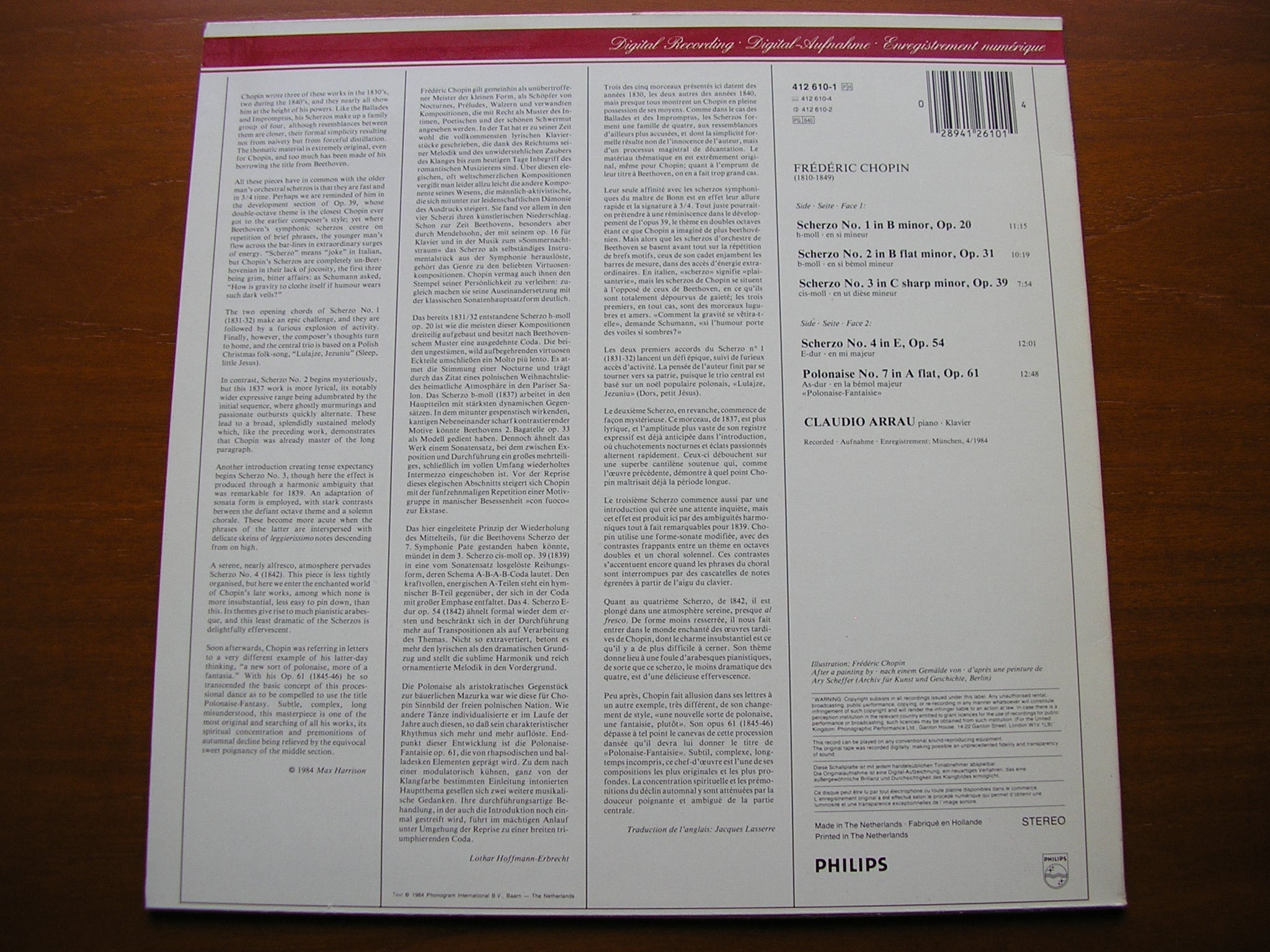 CHOPIN: FOUR SCHERZI / POLONAISE No. 7    CLAUDIO ARRAU   412 610