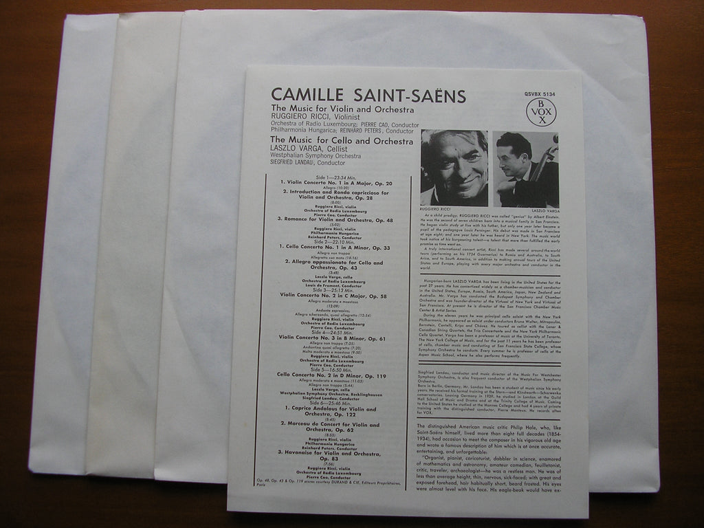SAINT-SAENS: ALL THE WORKS FOR VIOLIN & ORCHESTRA / CELLO & ORCHESTRA    RUGGIERO RICCI / LASZLO VARGA / FROMENT / PETERS / CAO     QSVBX 5134