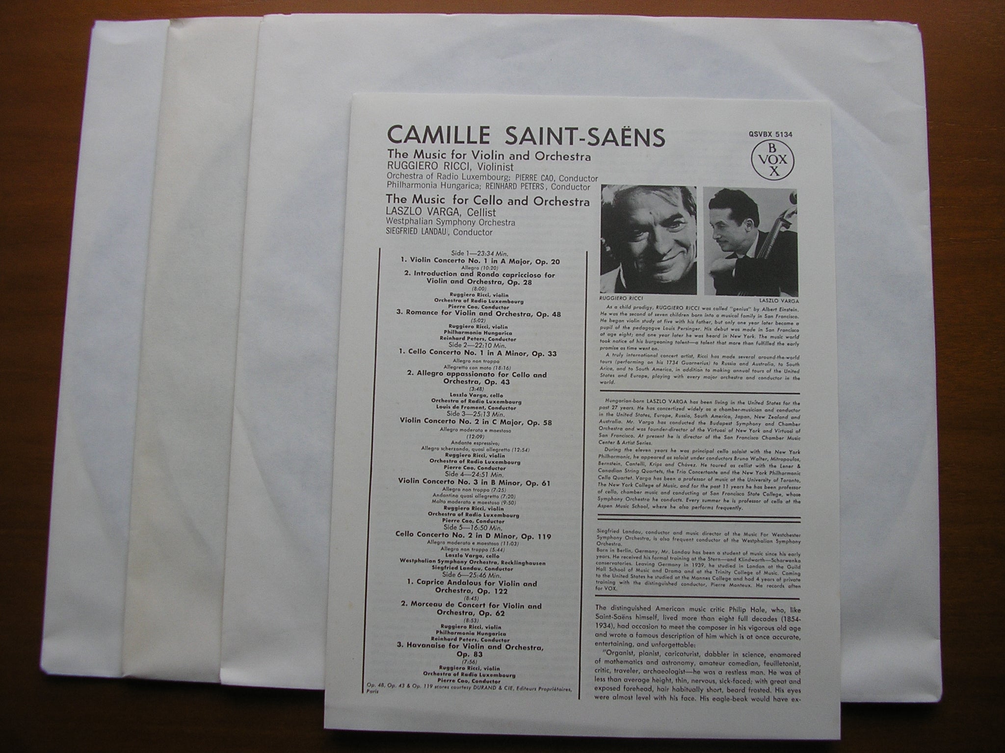 SAINT-SAENS: ALL THE WORKS FOR VIOLIN & ORCHESTRA / CELLO & ORCHESTRA    RUGGIERO RICCI / LASZLO VARGA / FROMENT / PETERS / CAO     QSVBX 5134