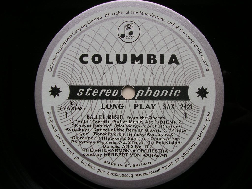 BALLET MUSIC FROM THE OPERAS: PONCHIELLI / VERDI / MUSSORGSKY / WAGNER / BORODIN      PHILHARMONIA / KARAJAN    SAX 2421