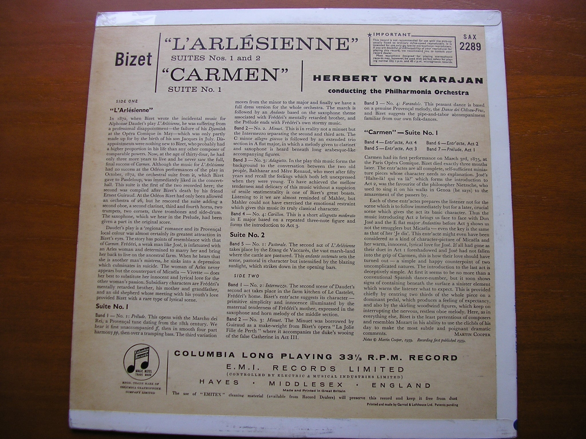 SAX 2289  BIZET: L'ARLESIENNE Suites Nos. 1 & 2 / CARMEN Suite    KARAJAN / PHILHARMONIA