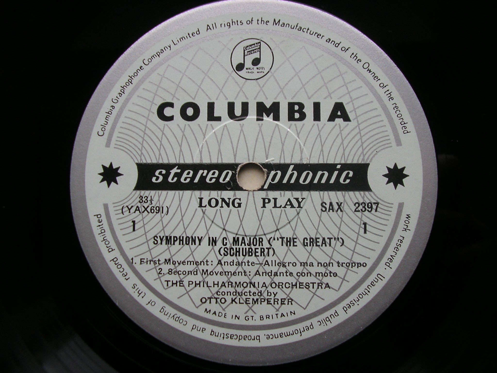 SCHUBERT: SYMPHONY No. 9 'Great C major'      KLEMPERER / PHILHARMONIA     SAX 2397