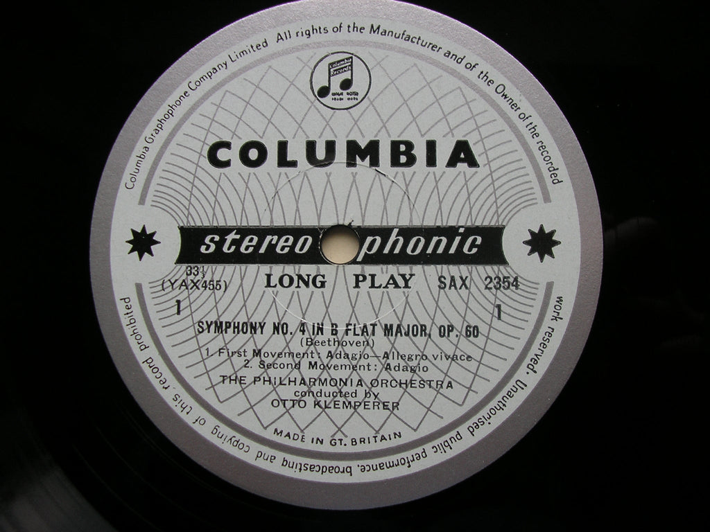 SAX 2354  BEETHOVEN: SYMPHONY No. 4 / OVERTURE Consecration of the House   OTTO KLEMPERER / PHILHARMONIA
