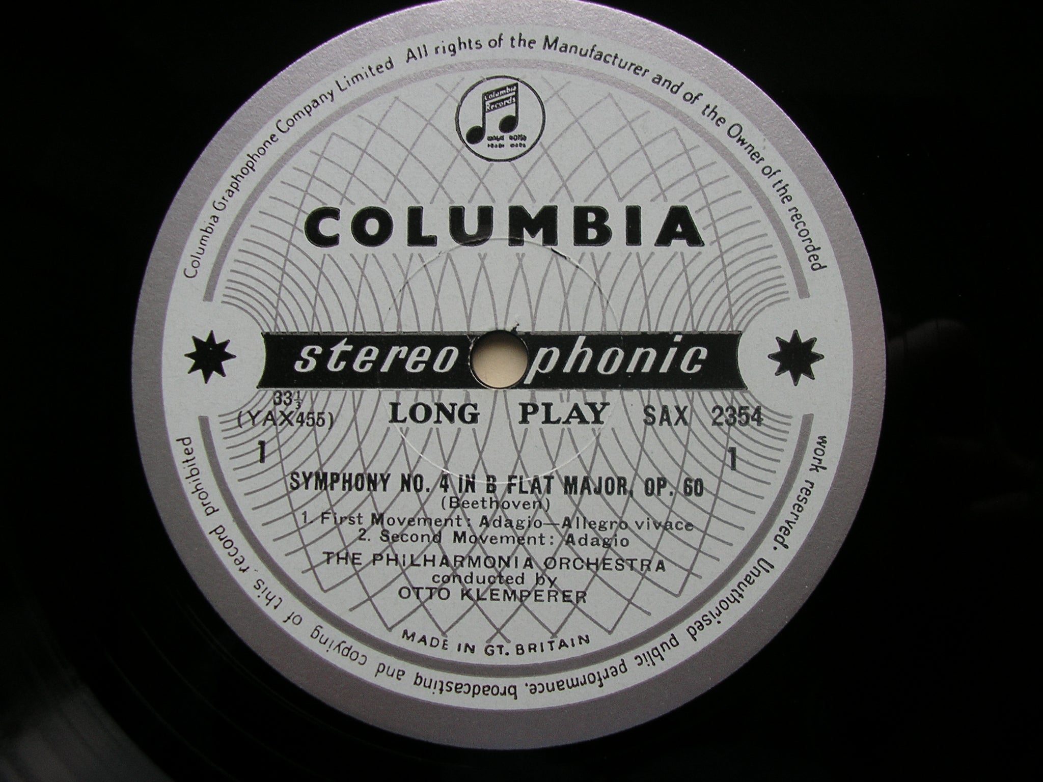 SAX 2354  BEETHOVEN: SYMPHONY No. 4 / OVERTURE Consecration of the House   OTTO KLEMPERER / PHILHARMONIA