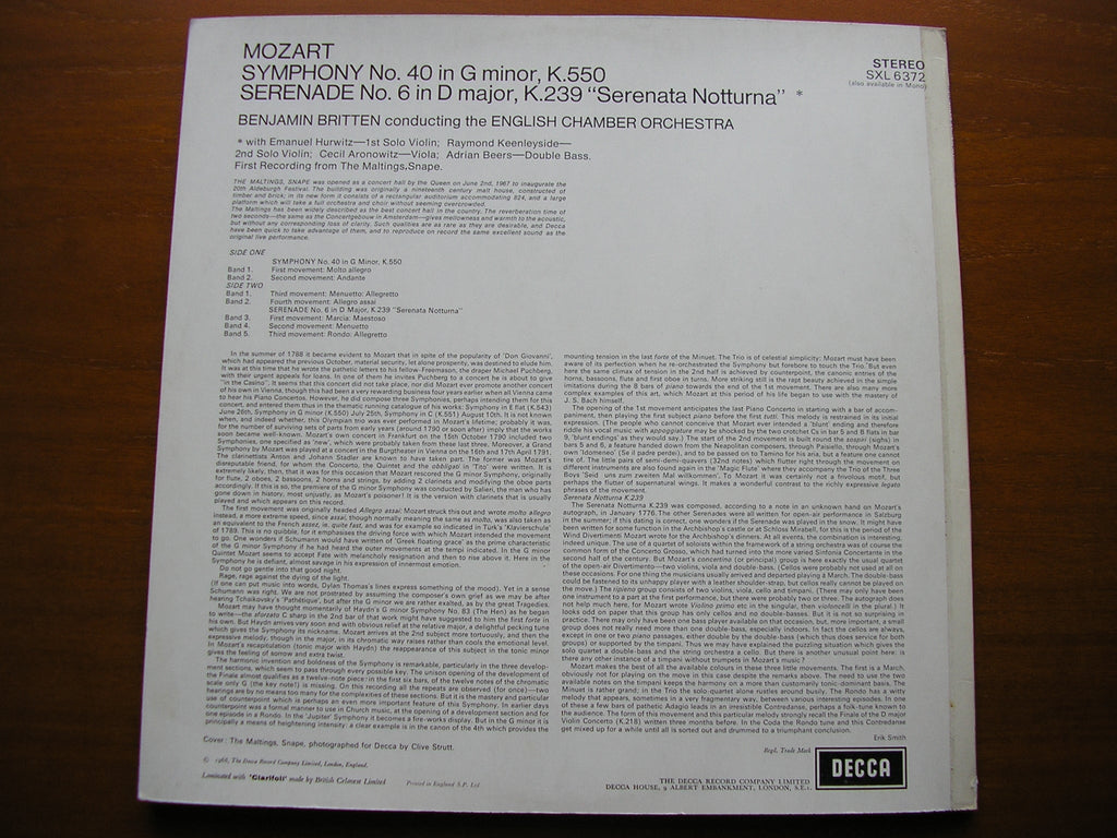 SXL 6372 MOZART: SERENATA NOTTURNA / SYMPHONY No. 40 BRITTEN / ENGLISH CHAMBER ORCHESTRA