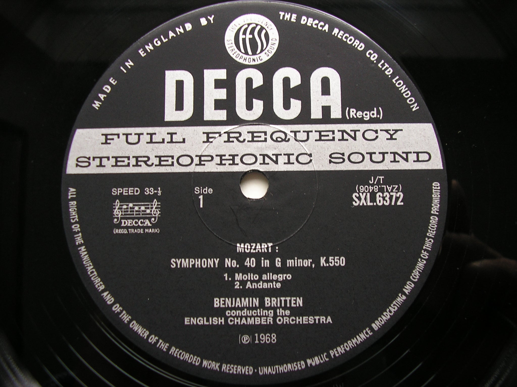 SXL 6372 MOZART: SERENATA NOTTURNA / SYMPHONY No. 40 BRITTEN / ENGLISH CHAMBER ORCHESTRA