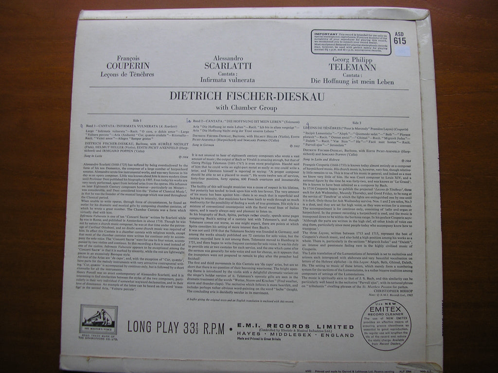 COUPERIN / SCARLATTI / TELEMANN: CANTATAS     DIETRICH FISCHER-DIESKAU / CHAMBER GROUP     ASD 615