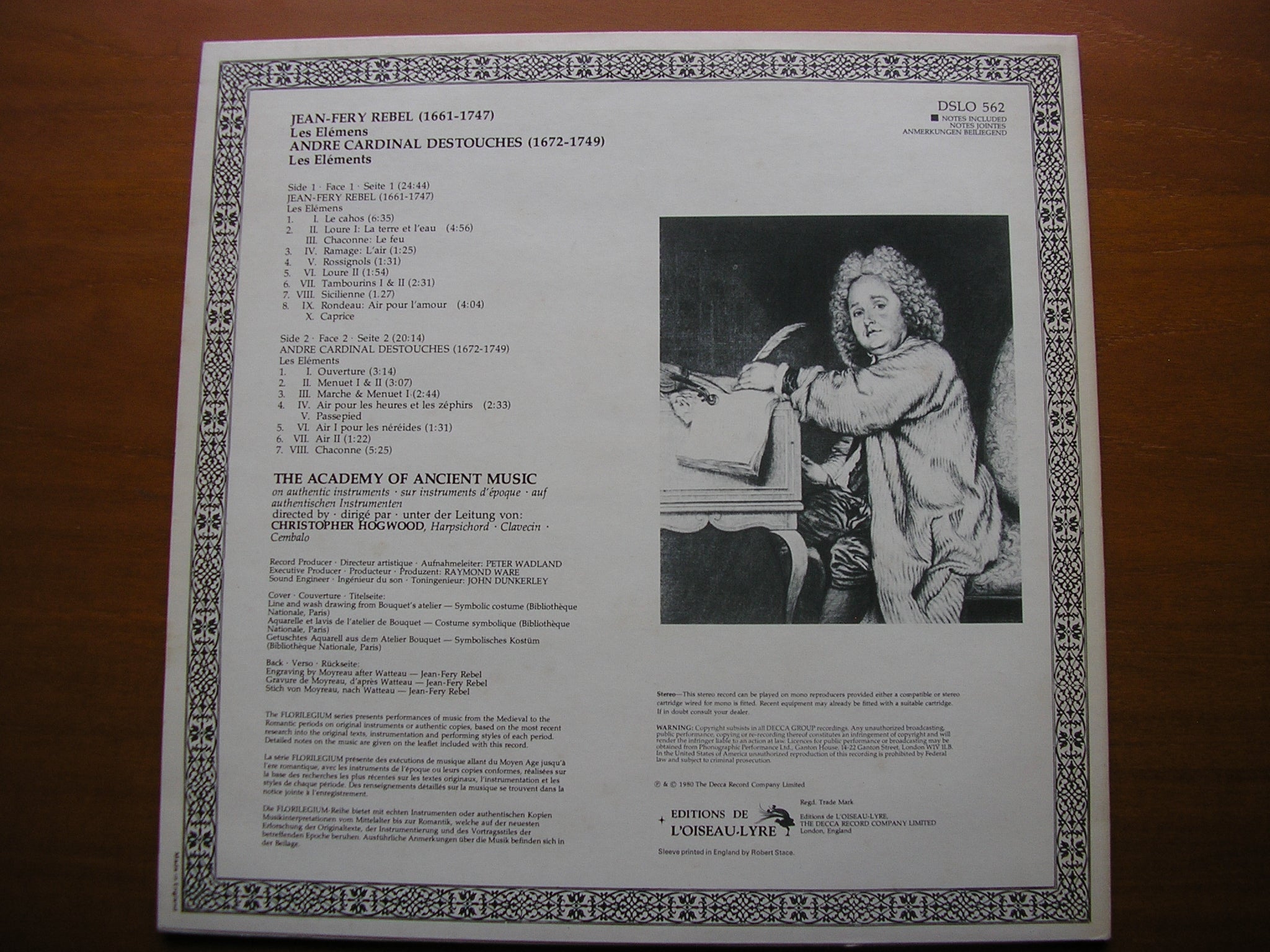 REBEL: LES ELEMENTS / DESTOUCHES: LES ELEMENTS     THE ACADEMY OF ANCIENT MUSIC / HOGWOOD    DSLO 562