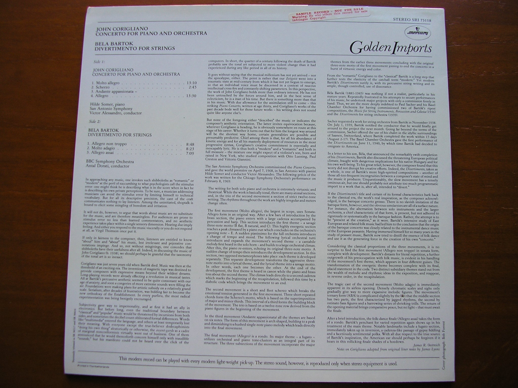 CORIGLIANO: PIANO CONCERTO / HILDE SOMER / SAN ANTONIO SYMPHONY / VICTOR ALESSANDRO   SRI 75118