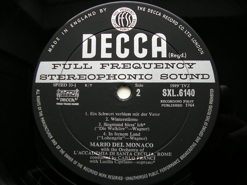 SXL 6140 MARIO DEL MONACO SINGS ITALIAN & GERMAN ARIAS: WAGNER / ZANDONAI / CILEA / PUCCINI / LEONCAVALLO ACC di SC / FRANCI