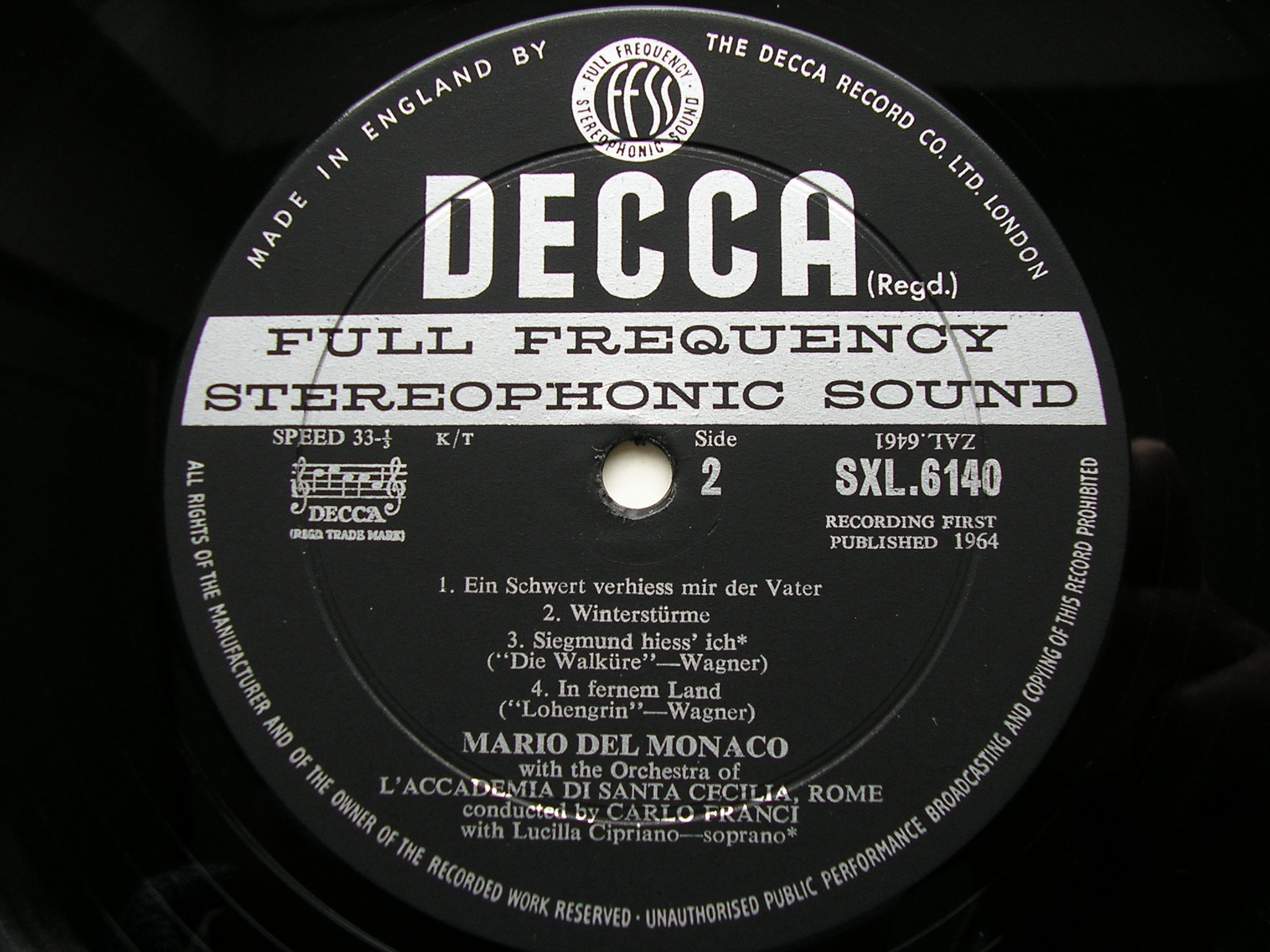 SXL 6140 MARIO DEL MONACO SINGS ITALIAN & GERMAN ARIAS: WAGNER / ZANDONAI / CILEA / PUCCINI / LEONCAVALLO ACC di SC / FRANCI