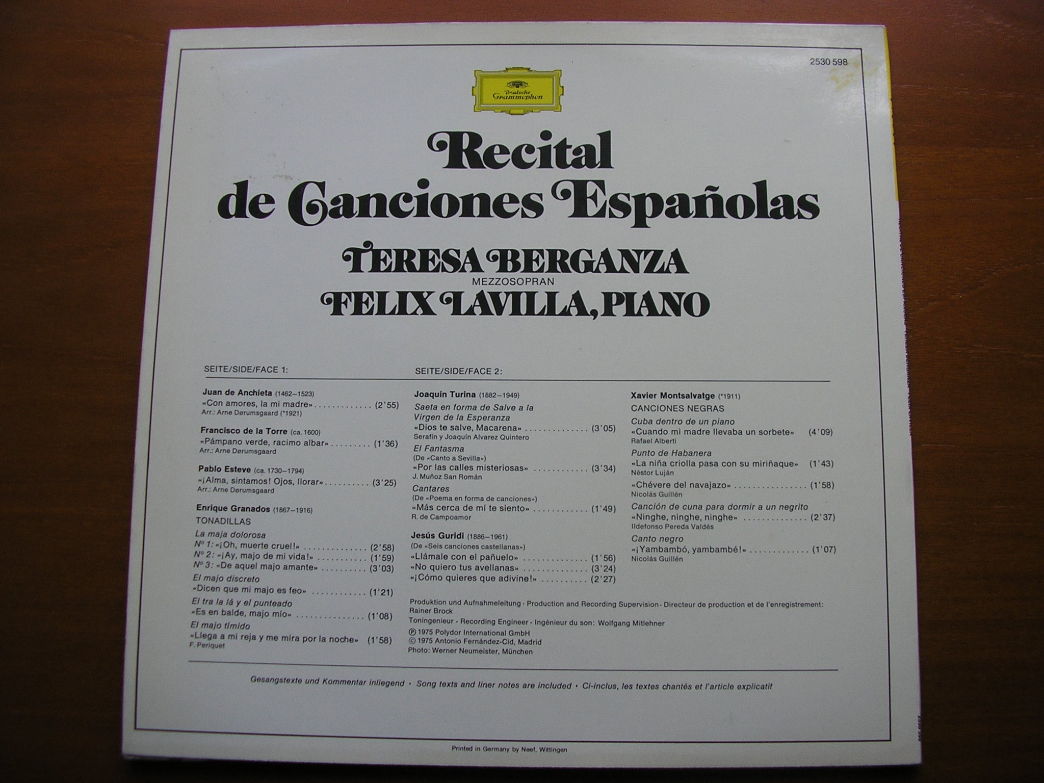 SPANISH SONGS FROM 16th to the 20th CENTURY     BERGANZA / LAVILLA    2530 598