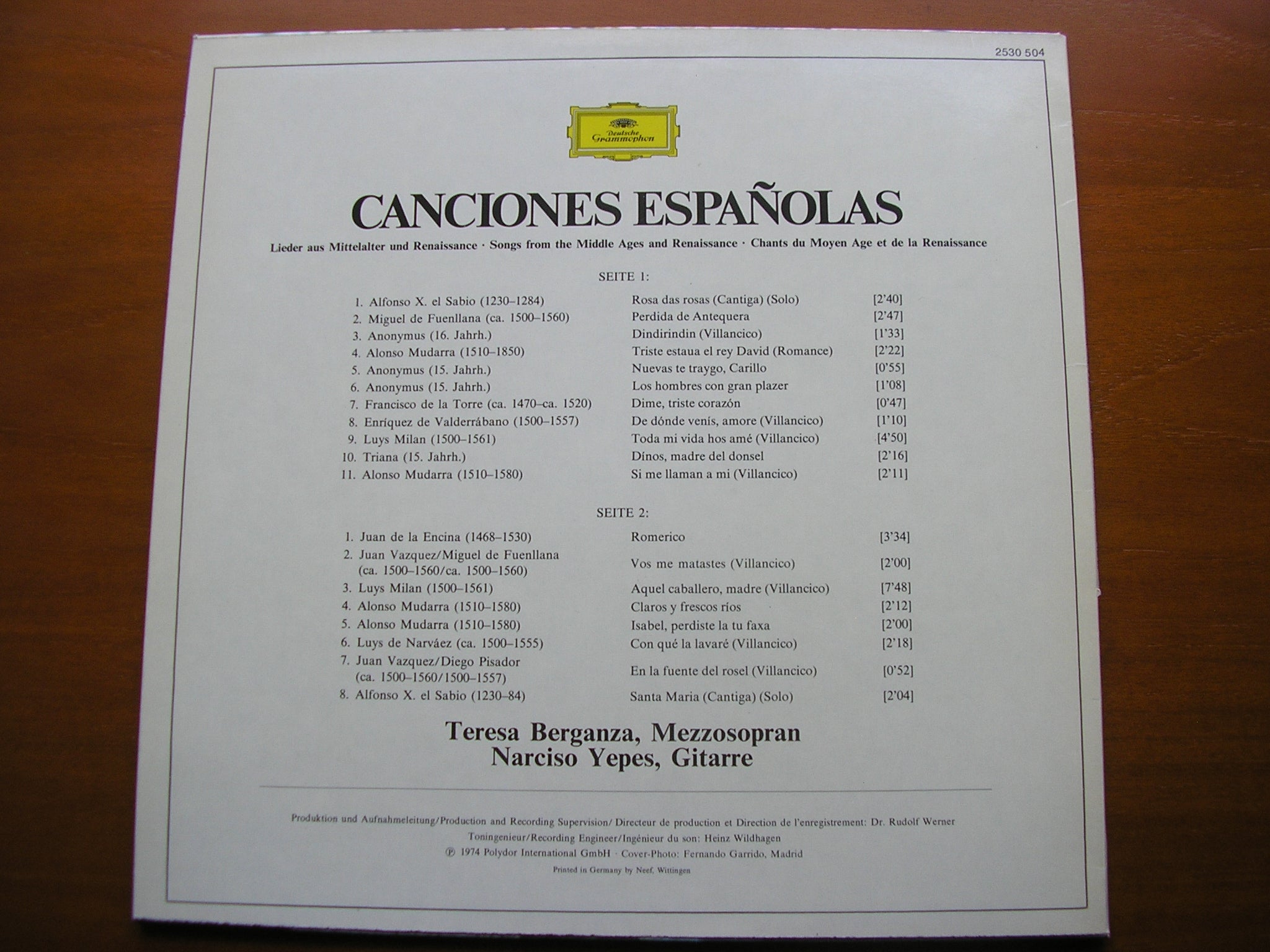 SPANISH SONGS FROM THE MIDDLE AGES & THE RENAISSANCE     BERGANZA / YEPES     2530 504