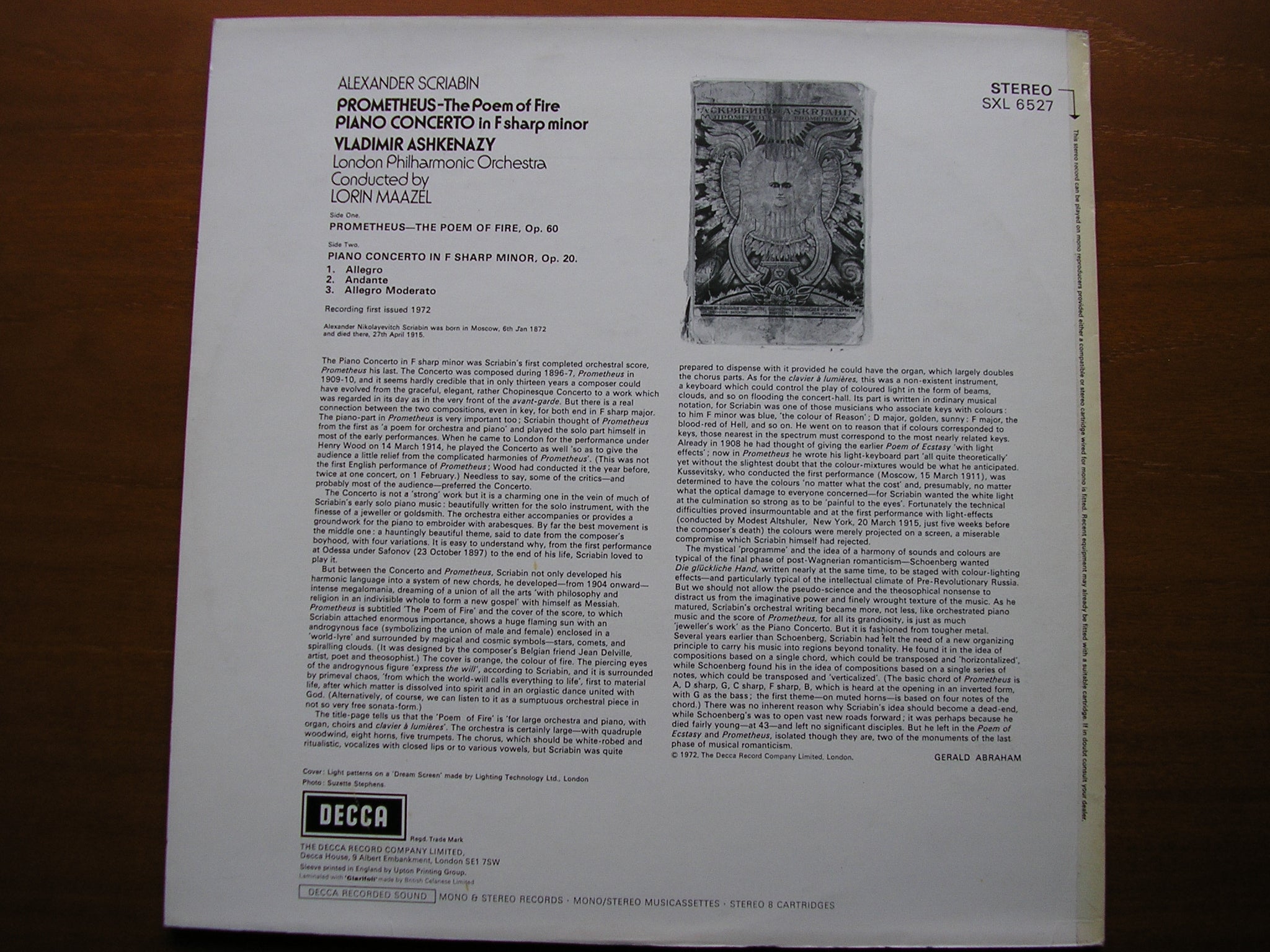 SXL 6527 SCRIABIN: PROMETHEUS - POEM OF FIRE / PIANO CONCERTO ASHKENAZY / LONDON PHILHARMONIC / LORIN MAAZEL