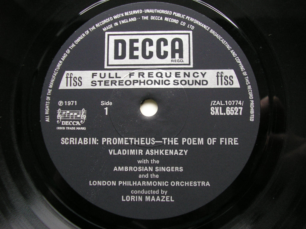 SXL 6527 SCRIABIN: PROMETHEUS - POEM OF FIRE / PIANO CONCERTO ASHKENAZY / LONDON PHILHARMONIC / LORIN MAAZEL