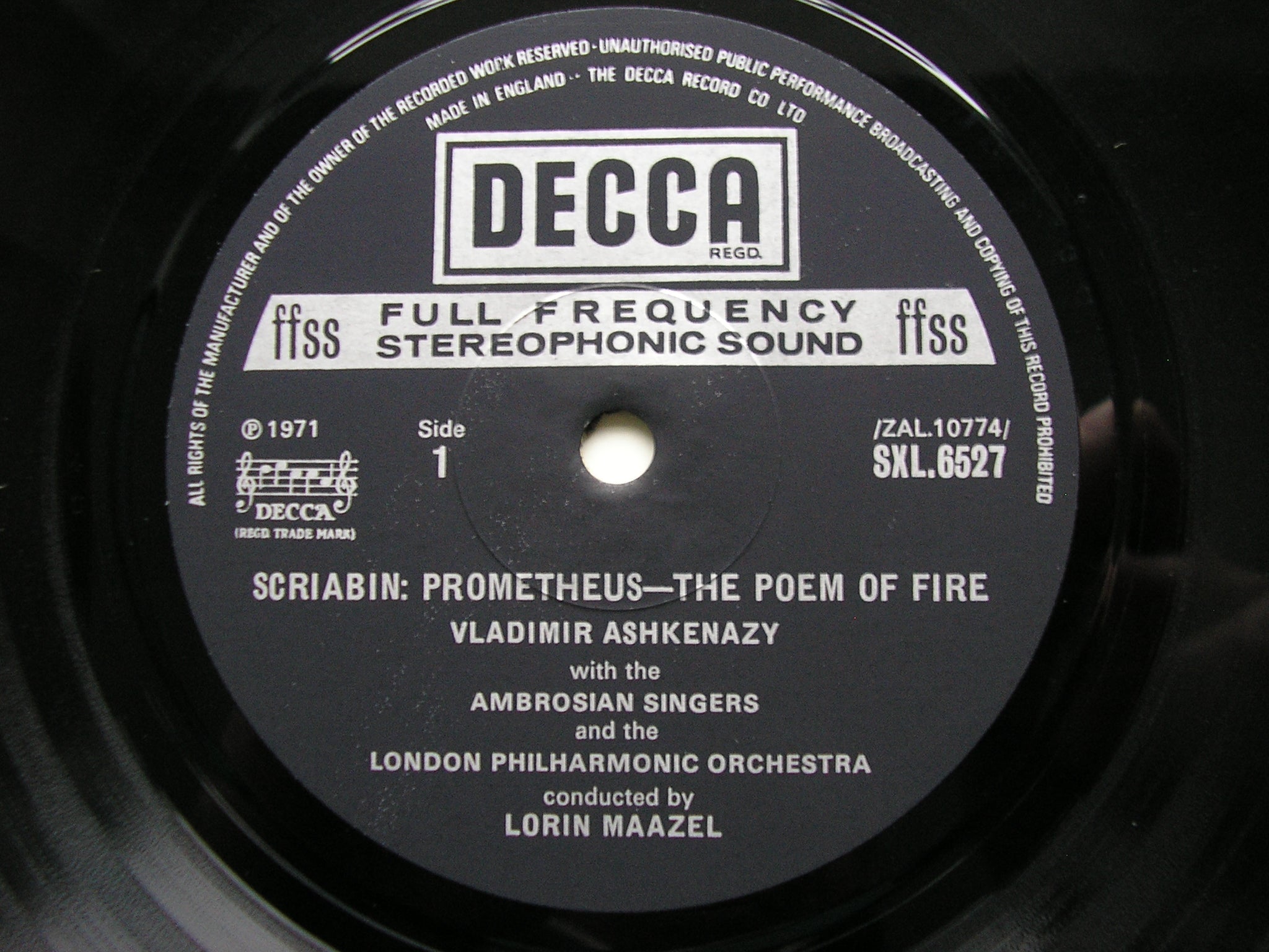 SXL 6527 SCRIABIN: PROMETHEUS - POEM OF FIRE / PIANO CONCERTO ASHKENAZY / LONDON PHILHARMONIC / LORIN MAAZEL
