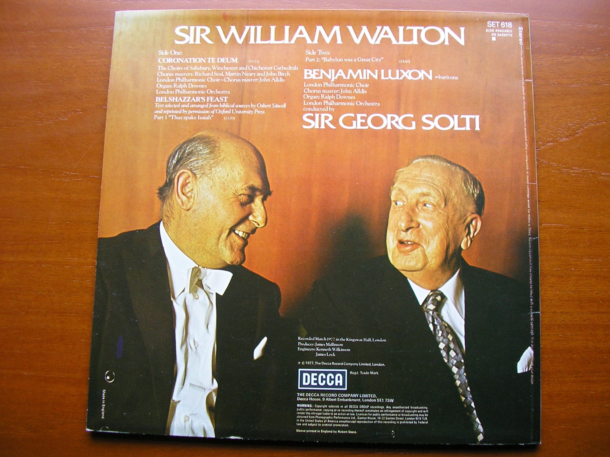 WALTON: BELSHAZZAR'S FEAST / CORONATION TE DEUM  LUXON / LONDON PHILHARMONIC / SOLTI    SET 618
